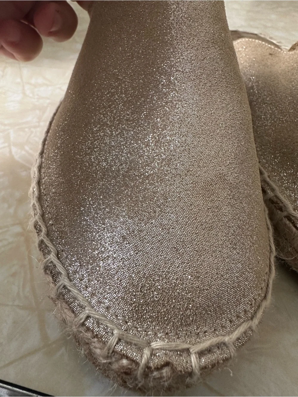 Glitter Espadrille Mule - Rose Gold. Neiman Marcus Sz 38